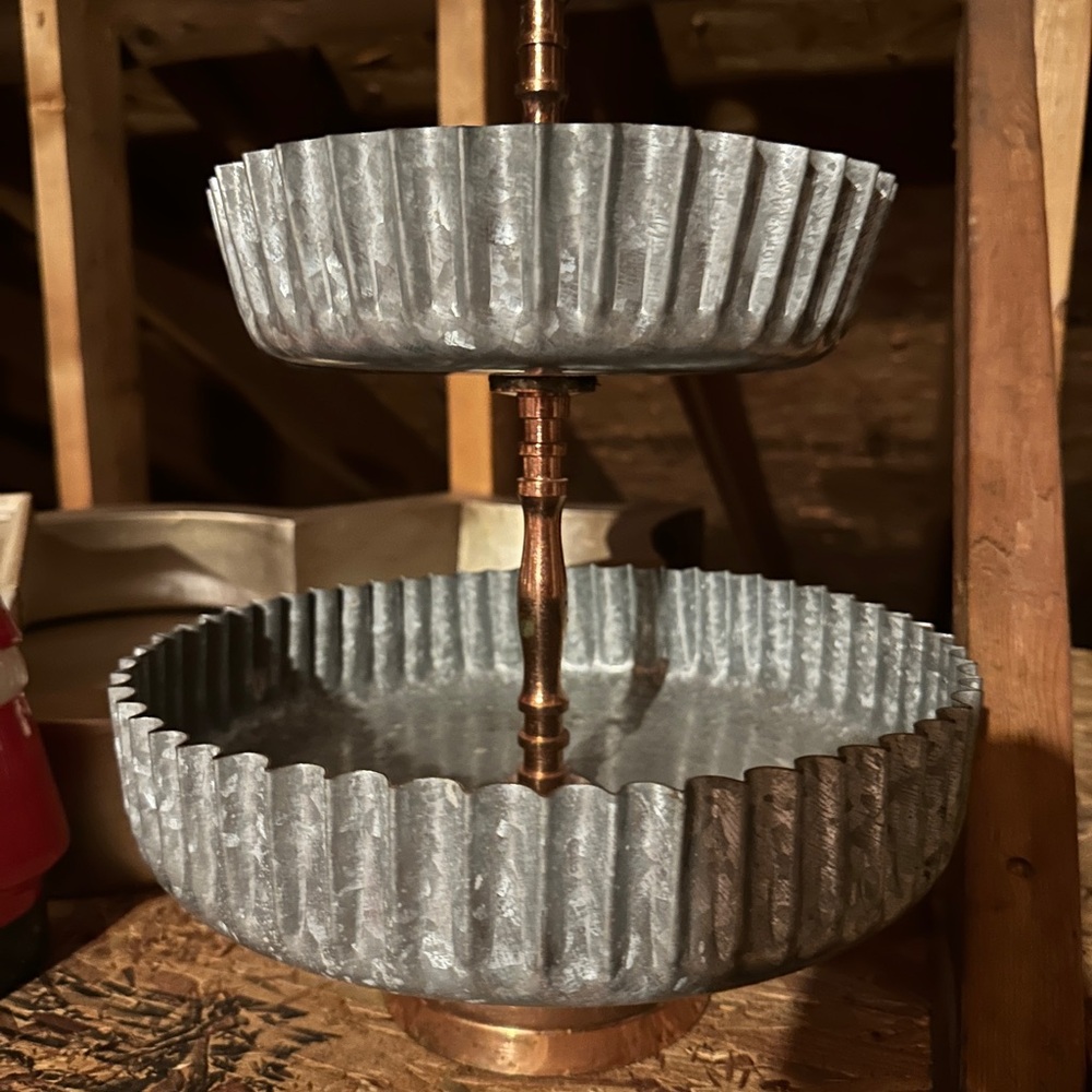 Two-Tiered Galvanized Metal Serving Tray